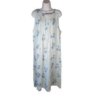 VTG Match Size Large Dress 100% Linen Green Blue Beach Tropical Palm Made in USA